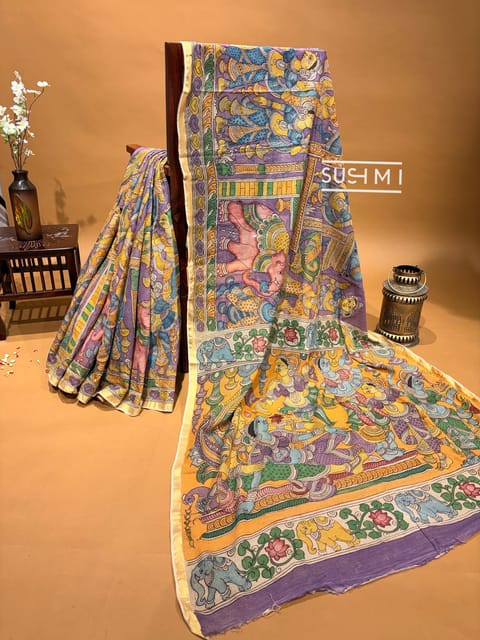 Cotton Kota Saree with Handpainted Penkalamkari