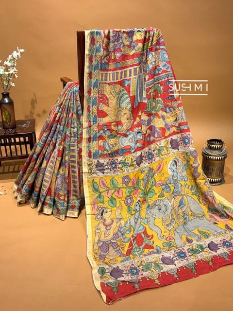 Cotton Kota Saree with Hand Painted Kalamkari