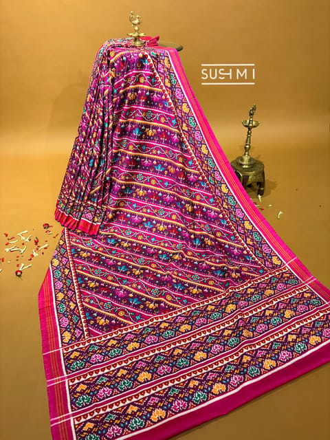 Magenta Lehariya Double Ikkath Patan Patola Saree