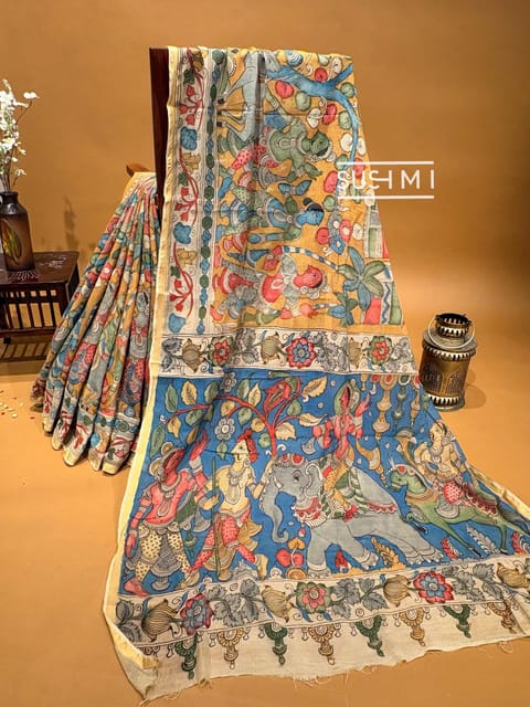 Kota Cotton Saree with Hand-Painted Pen Kalamkari