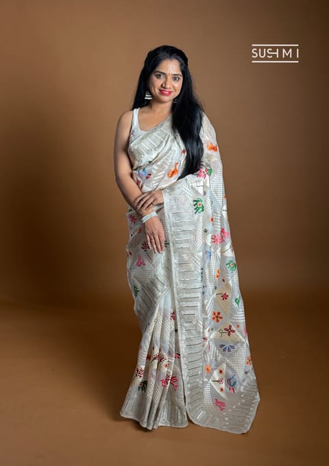 Pure Organza Saree with Patan Patola Inspired Embroidery
