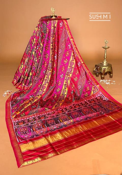Maroon Patan Patola Reversible Saree with Kanjeevaram Borders