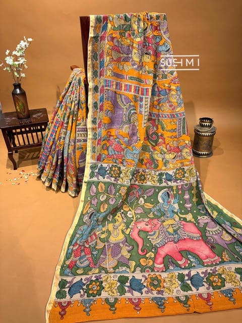 Handloom Kota Cotton Saree with Handpainted Kalamkari