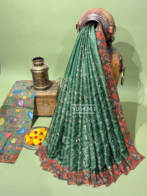 Green Silk Kota and Pen Kalamkari Saree
