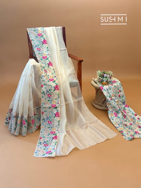 Ivory Organza with Petite Point Embroidery