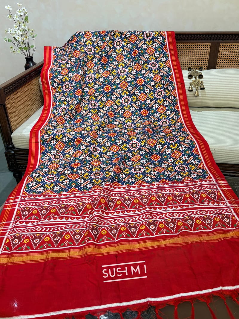 Pure handloom double ikkath dupatta With navratan design