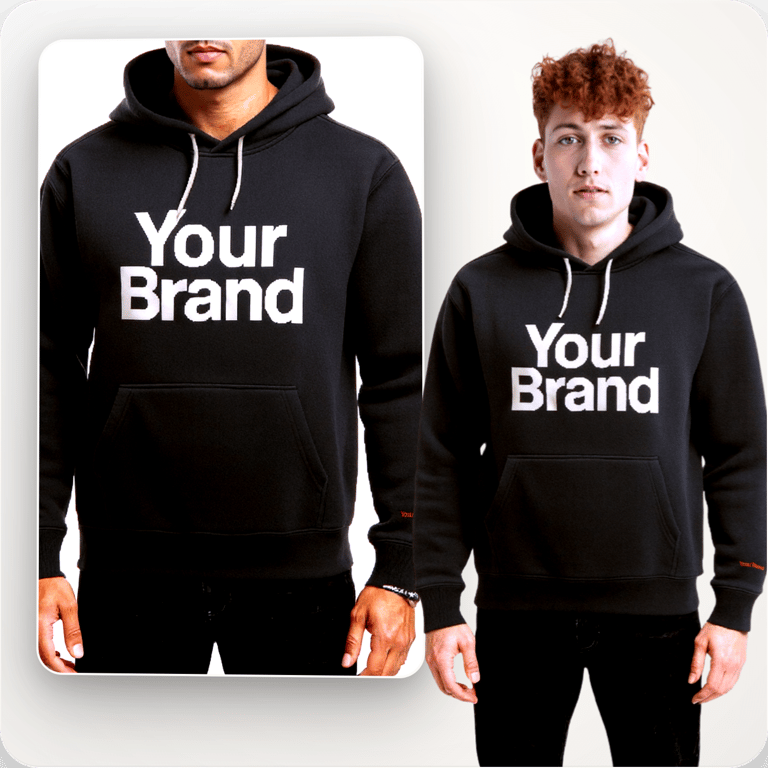 Fashion transformation showcase: original product photo alongside three Miro AI generated model variations featuring the same garment in professional studio settings.