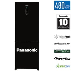 PANASONIC - Refrigeradora Bottom Freezer NR-BB71GVFBD Inverter 480L Negro Espejado