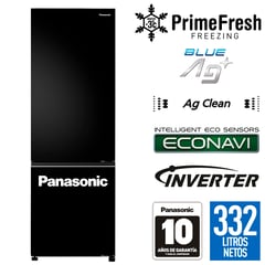 PANASONIC - Refrigeradora Bottom Freezer BV361 332L Inverter Color Negro Efecto Vidrio