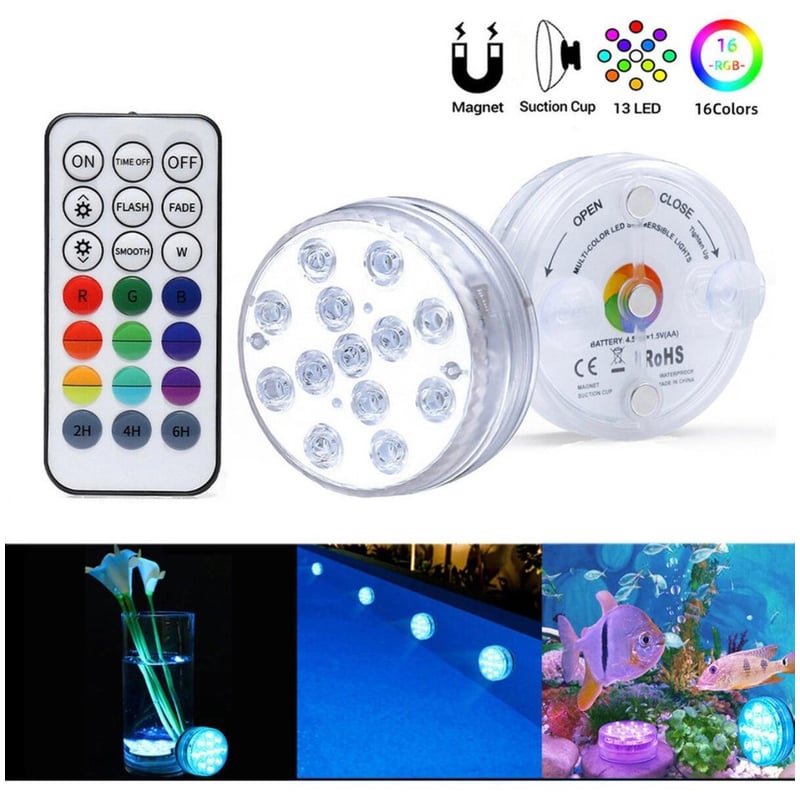 6 Luces LED Subacuáticas Para Piscina - Mando A Distancia, 16 Colores, IP68 Impermeable, Pilas AA