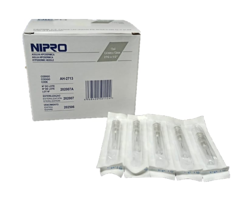 NIPRO - Aguja Hipodermica Nipro 27g X 1/2 Caja 100 Unidades