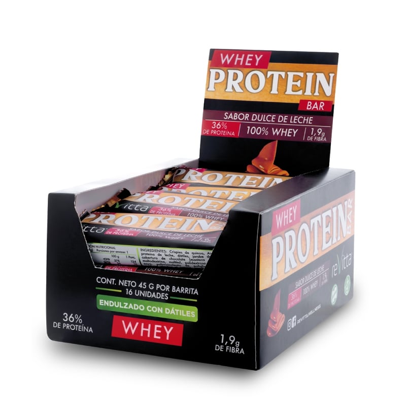 REVITTA WELLNESS Caja 16 barritas Whey dulce de leche 45 grs ...
