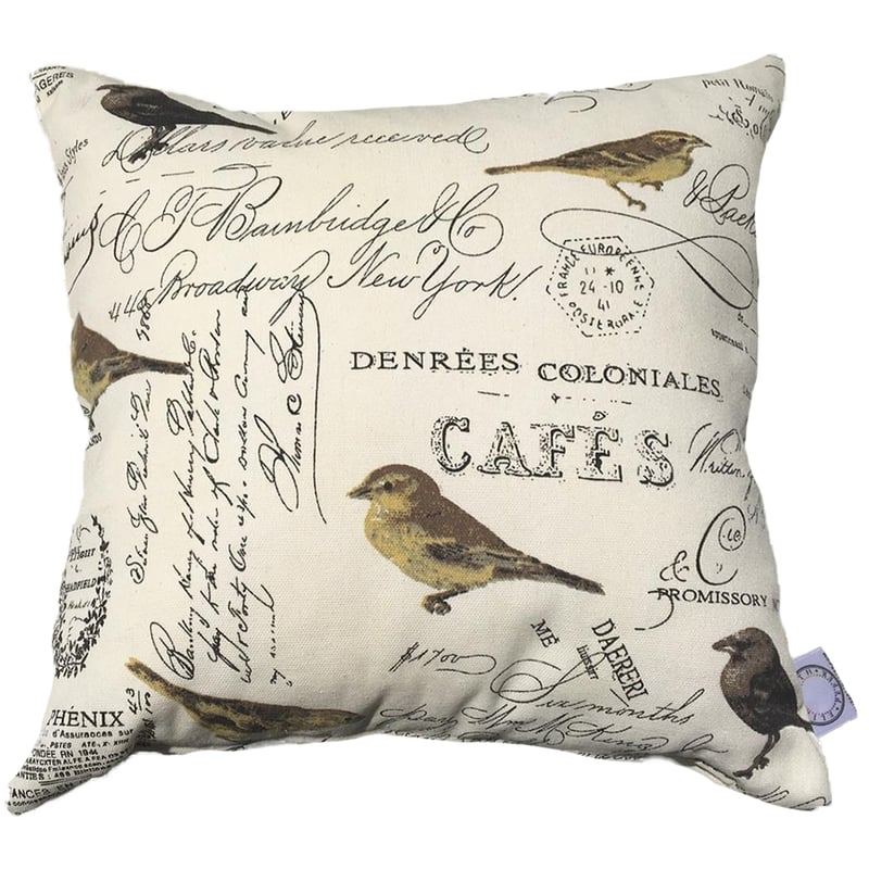 ELIZABETH PEPER - FUNDA COJIN DECORATIVO DISEÑO AVES CREMA Y CAFE 45X45
