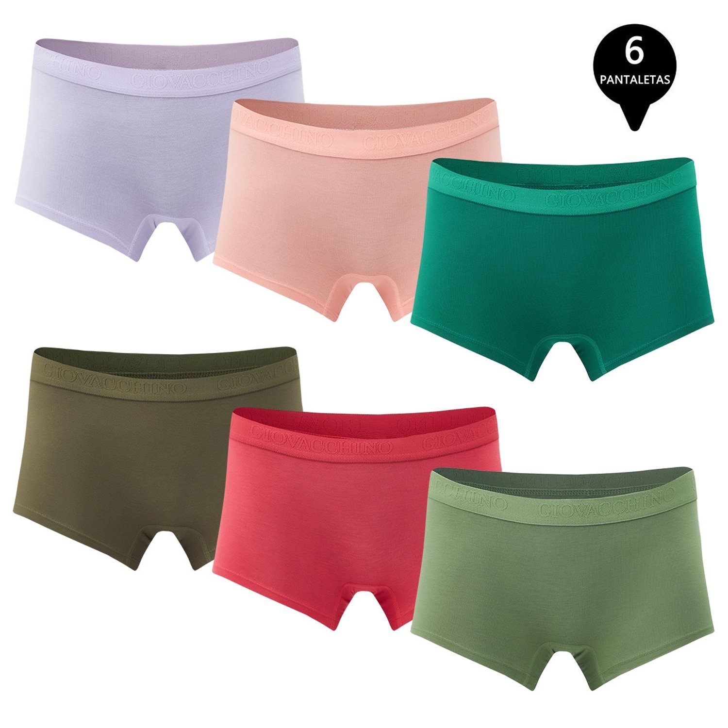 Pack de 6 Calzones Boxer Pantaleta bambu Mujer