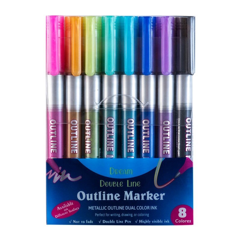 GENERICO - Set Lápices Outline tinta metalizada 8 colores