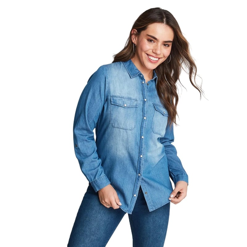 Blusa Mezclilla Manga Roll Up Mujer Curvi