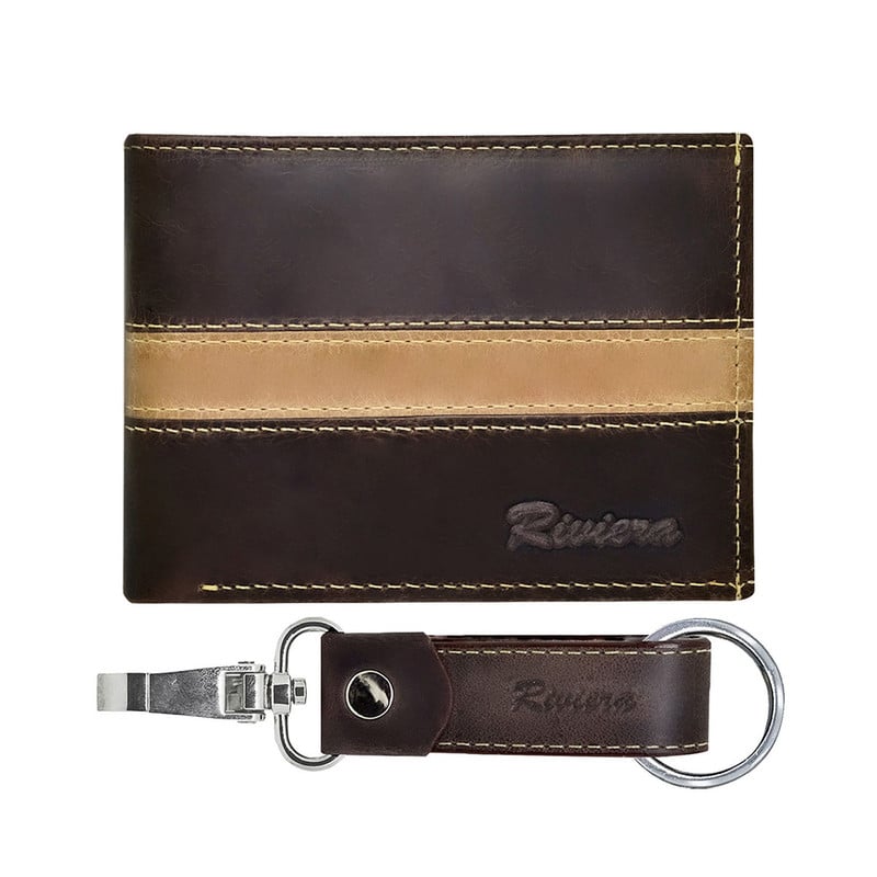 RIVIERA Pack Billetera Llavero de hombre Cuero natural Riviera falabella
