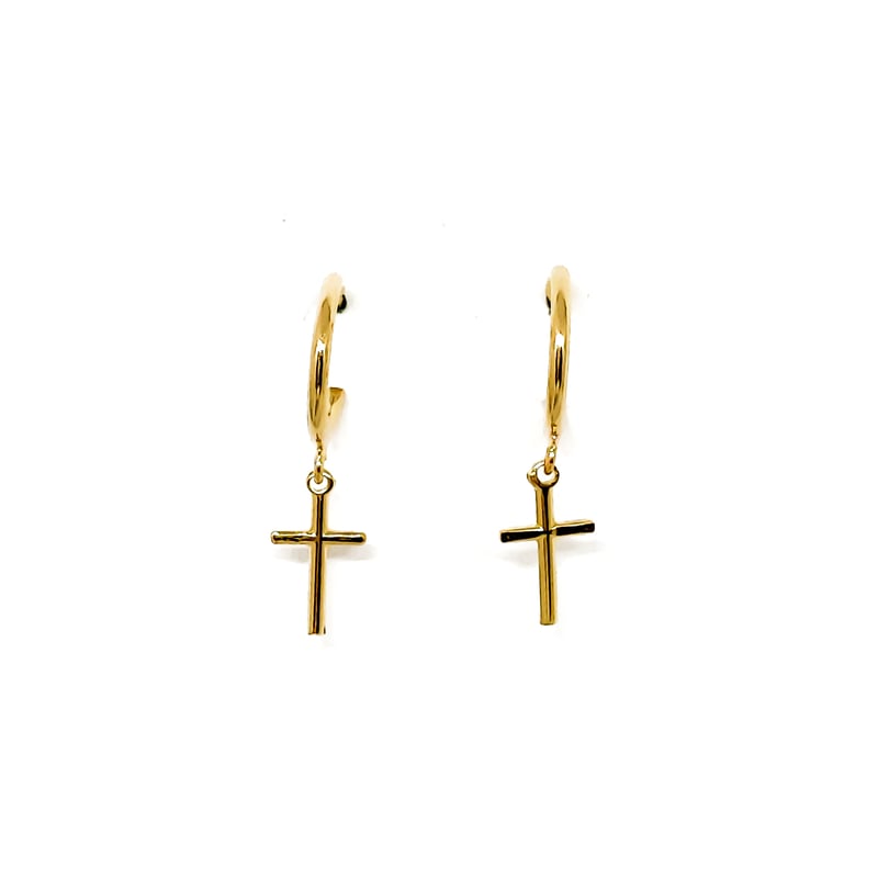 ANDREA COGGIOLA JOYAS Aros Argollas 13mm Cruz Colgante Enchapado Oro 18K falabella