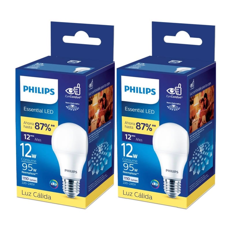 PHILIPS - Pack 2 Ampolletas Philips Ess Premium 12W E27 Luz Calida 1110 LM