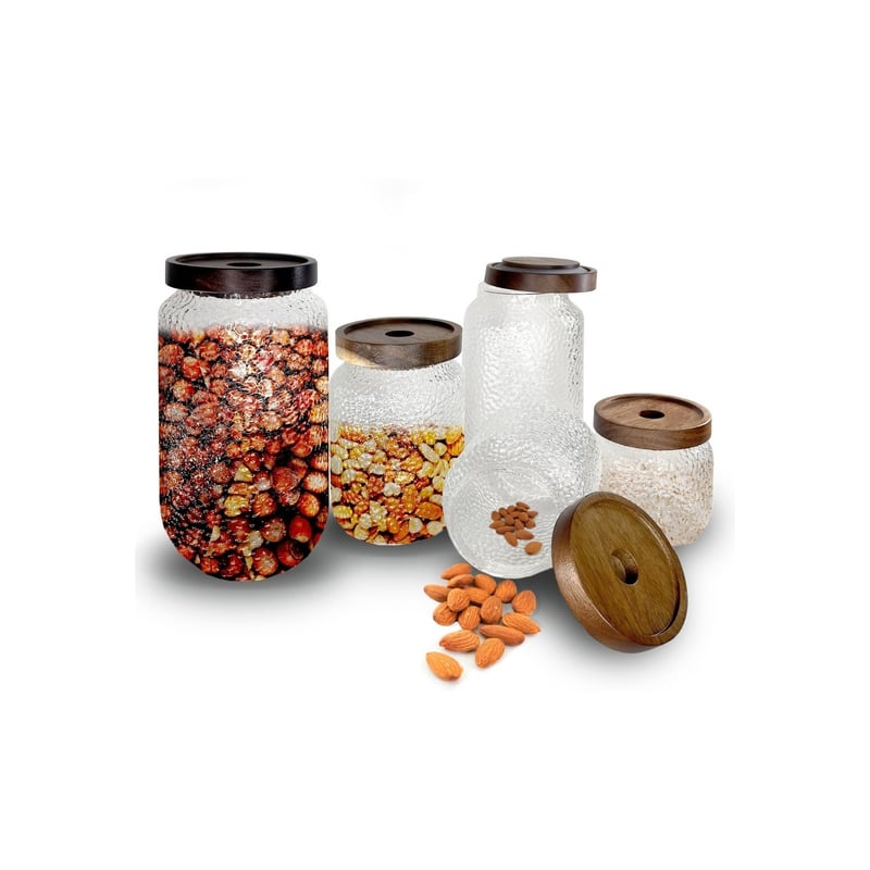 Urban Green Contenedores De Vidrio Con Tapas De Madera, Juego De 4