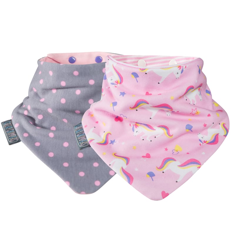 Cheeky Chompers Neckerbib – Einhorn & Pink Polka Dot, 2er Pack