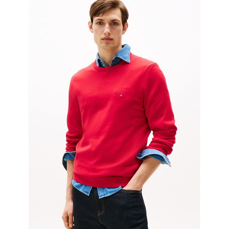 TOMMY HILFIGER Sweater Basico Signature C Neck Rojo Hombre falabella