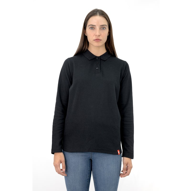 QUEBEC - Polera Pique Quebec Manga larga Negro Mujer