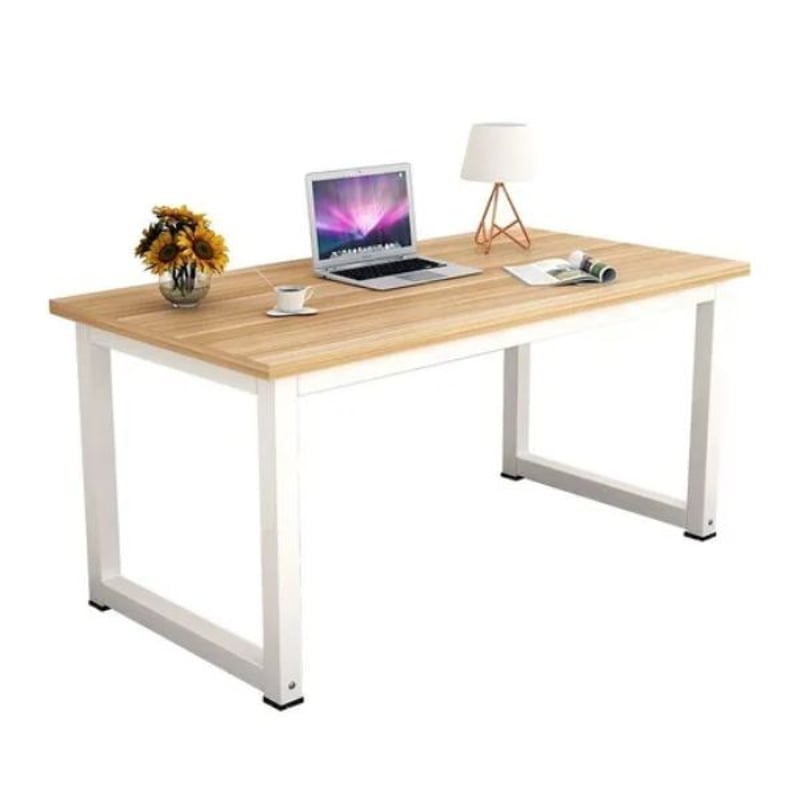 Escritorio Blanco Estilo Nórdico 100x60 Cm - Madera Natural, Patas Macizas, Fácil Montaje, Para Estudio Y Oficina En Casa