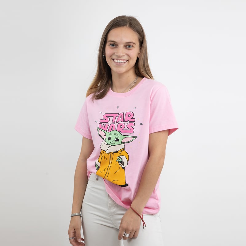 Polera Mujer Grogu Cute Rosado Star Wars