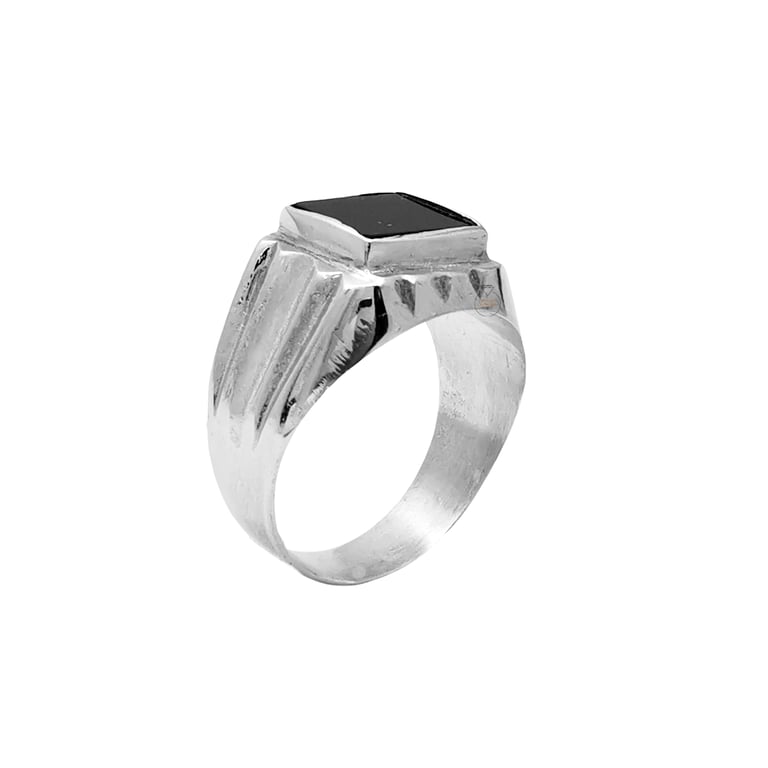 JOYAS MYTOKE Anillo Sello Piedra Negra Clasico Hombre Plata 980 falabella