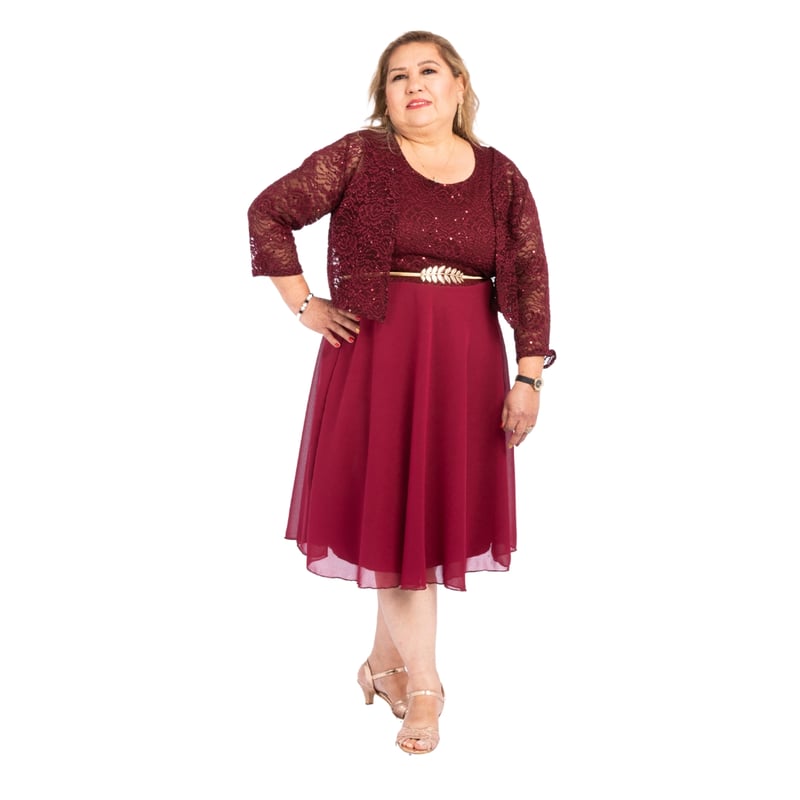 GENERICO - VESTIDO CORTO SEMI ACAMPANADO SEÑORIAL MÁS TAPADO