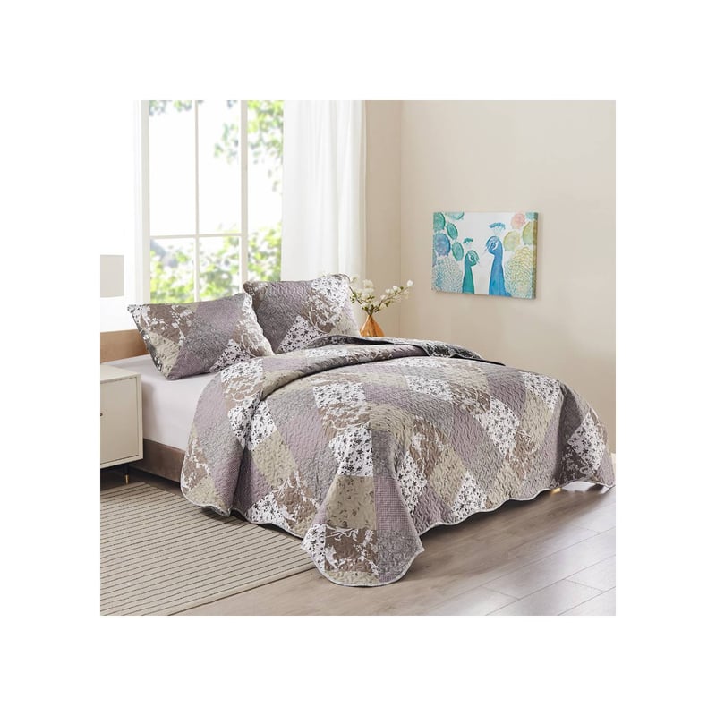 Lanovenanube Colcha Capa Piqué Diseño Topos, Tacto Algodonado Y Suave, Cubrecama Moderno Y Elegante De Tejido Fino, Para Primavera O Verano. Incluye 2 Fundas De Cojín - Cama 150 Cm - Color