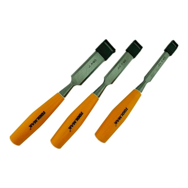 Stanley STA016128 – Juego De Cinceles Profesional (Pack De 3) Con Hoja De Acero Templado Y Mango Antigolpes Para Trabajos De Precisión