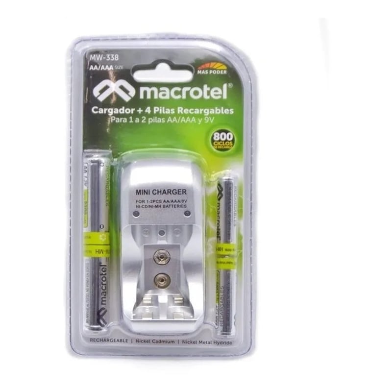 MACROTEL Cargador De Pilas Recargables Macrotel Incluye 2 Aa Y 2 Aaa ...