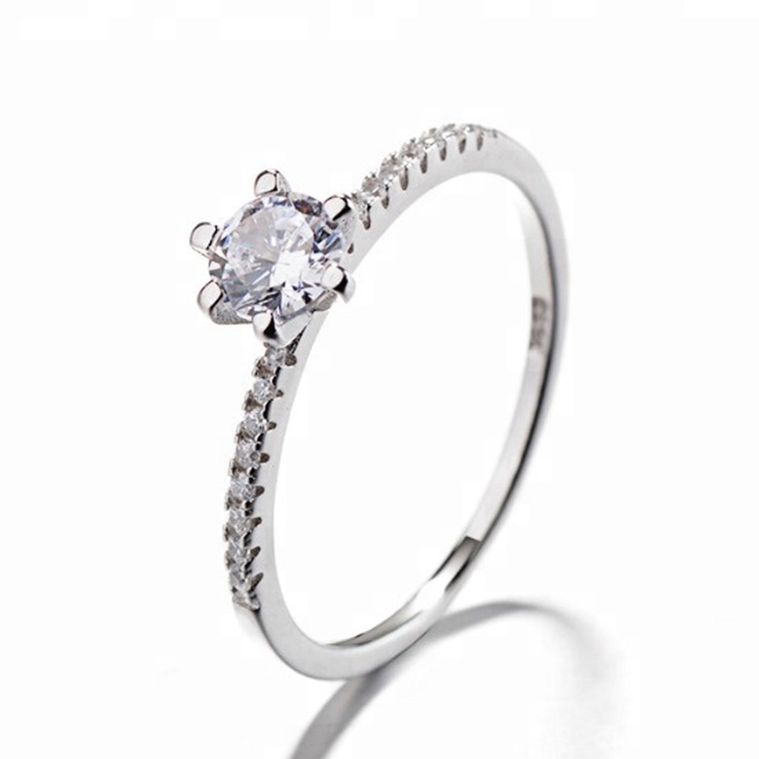 GENERICO Anillo Plata 925 Solitario Compromiso Circon Elegante Joya Mujer falabella