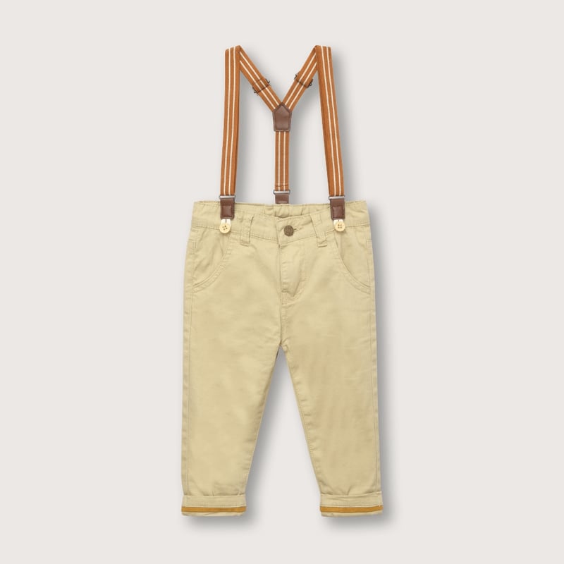 Pantalon de nino con suspensores beige 6 meses a 4 anos