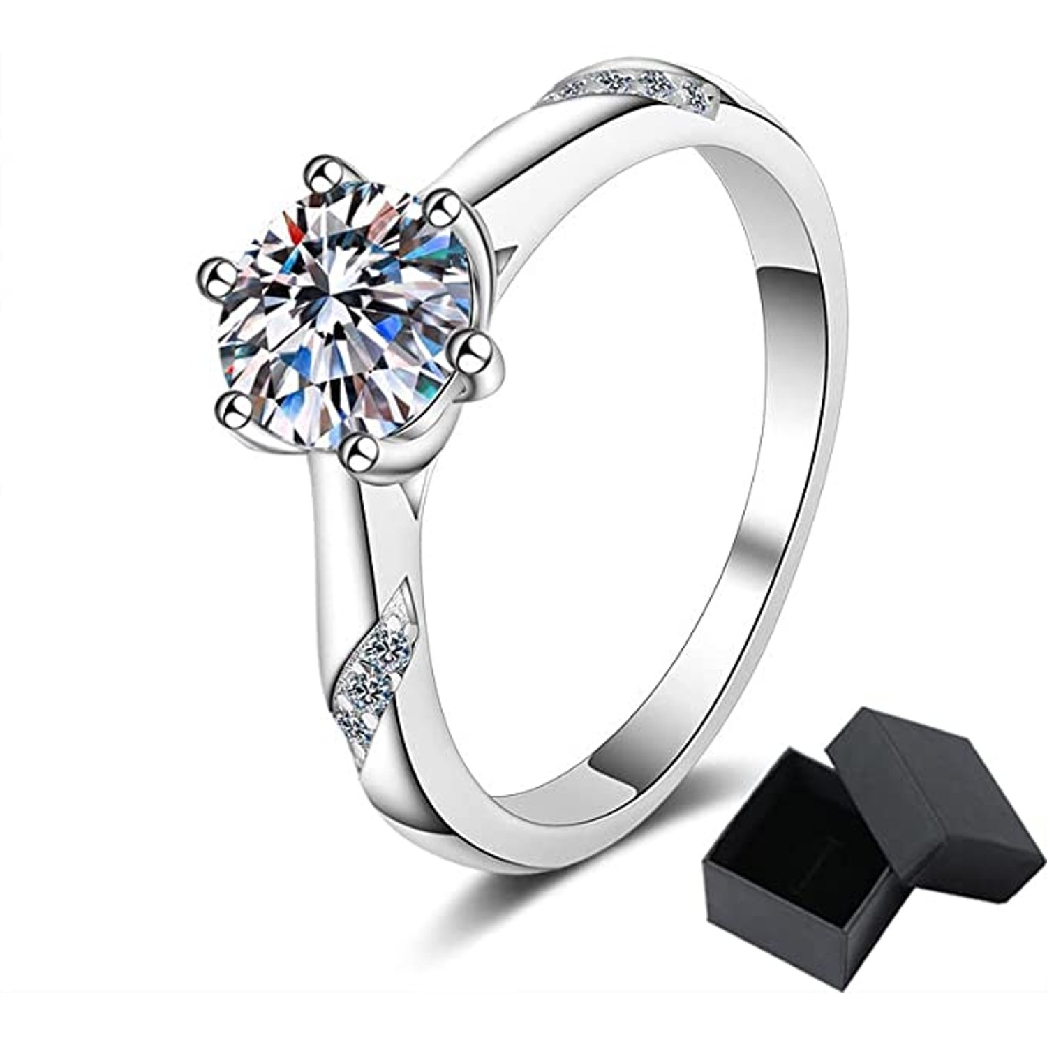LUXURYJOYAS Anillo Exclusivo Compromiso Toque De Oro Blanco 18kt falabella