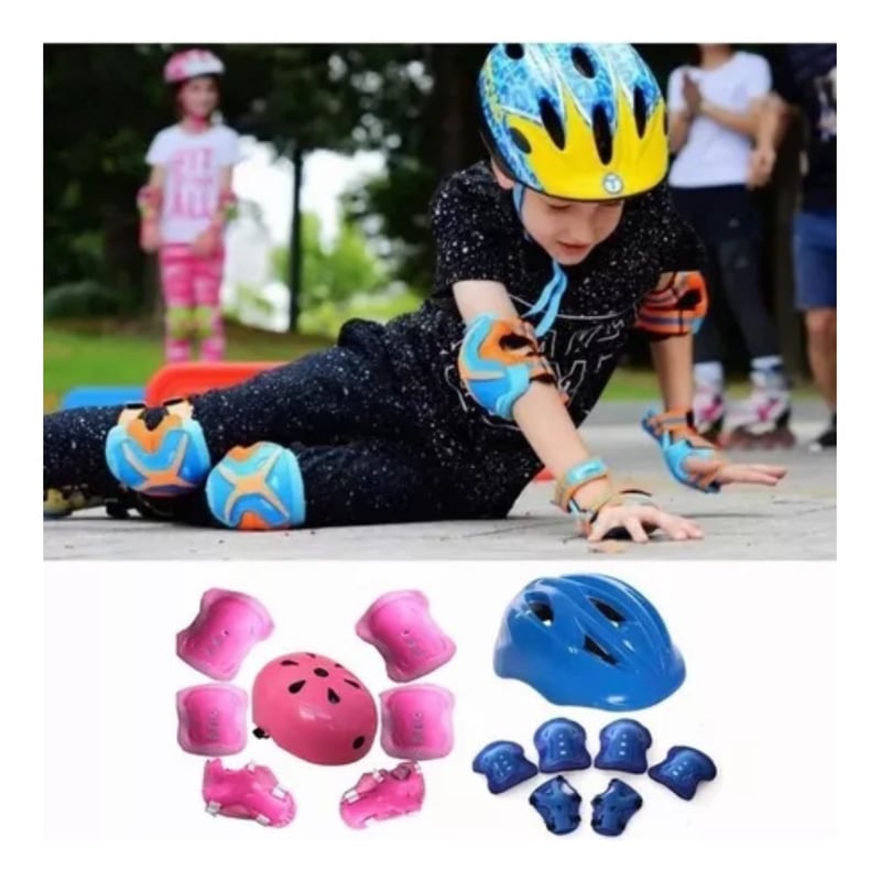 Set De Protección Para Niños Con Casco Atlas Azul - Patinetes