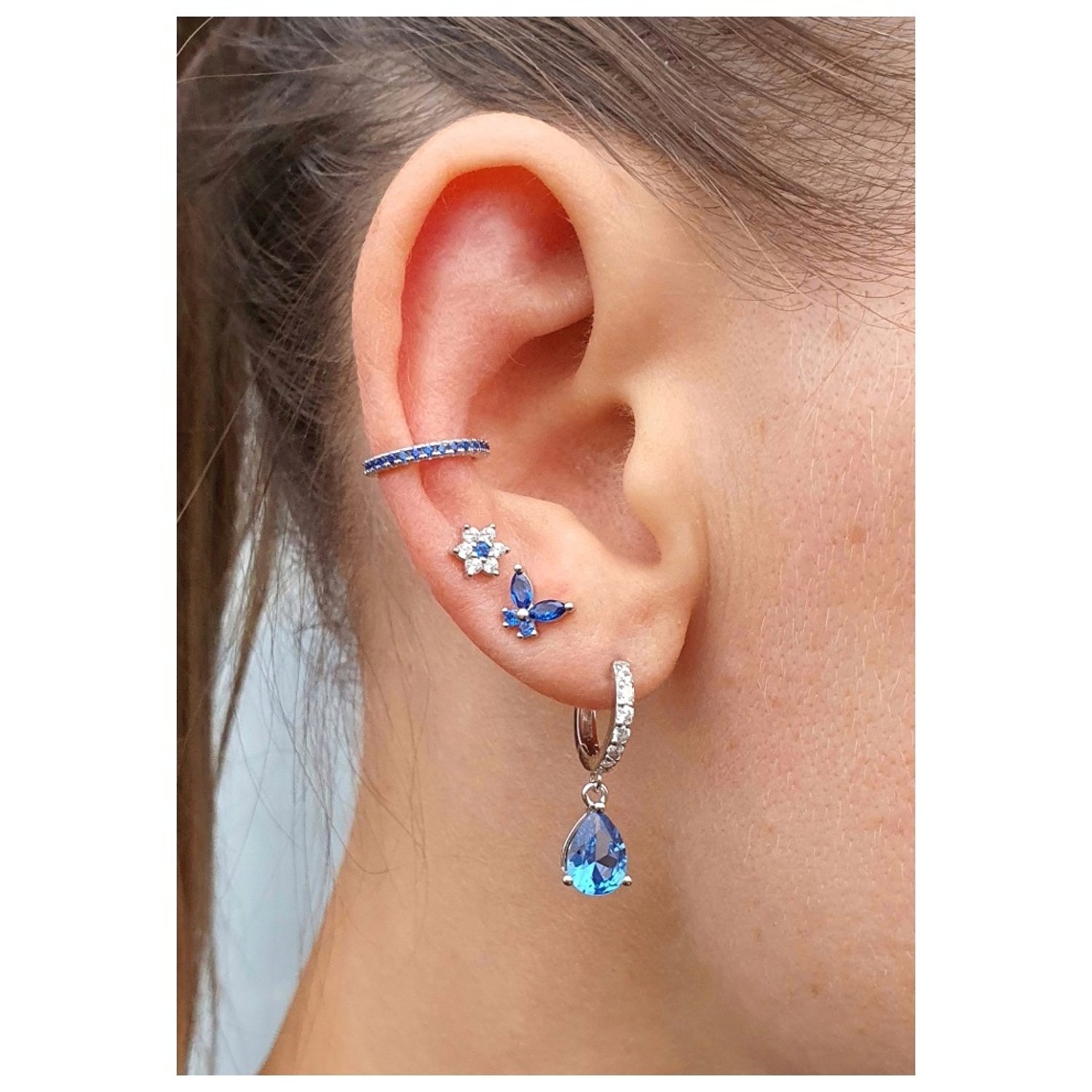 Aros de plata argollas con flor sale