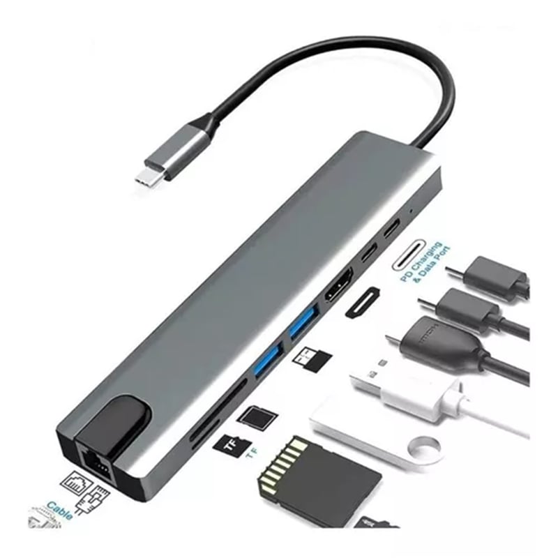 GENERICO - Hub Adaptador Usb Tipo C 8 En 1 Linkon Mac Macbook Windows