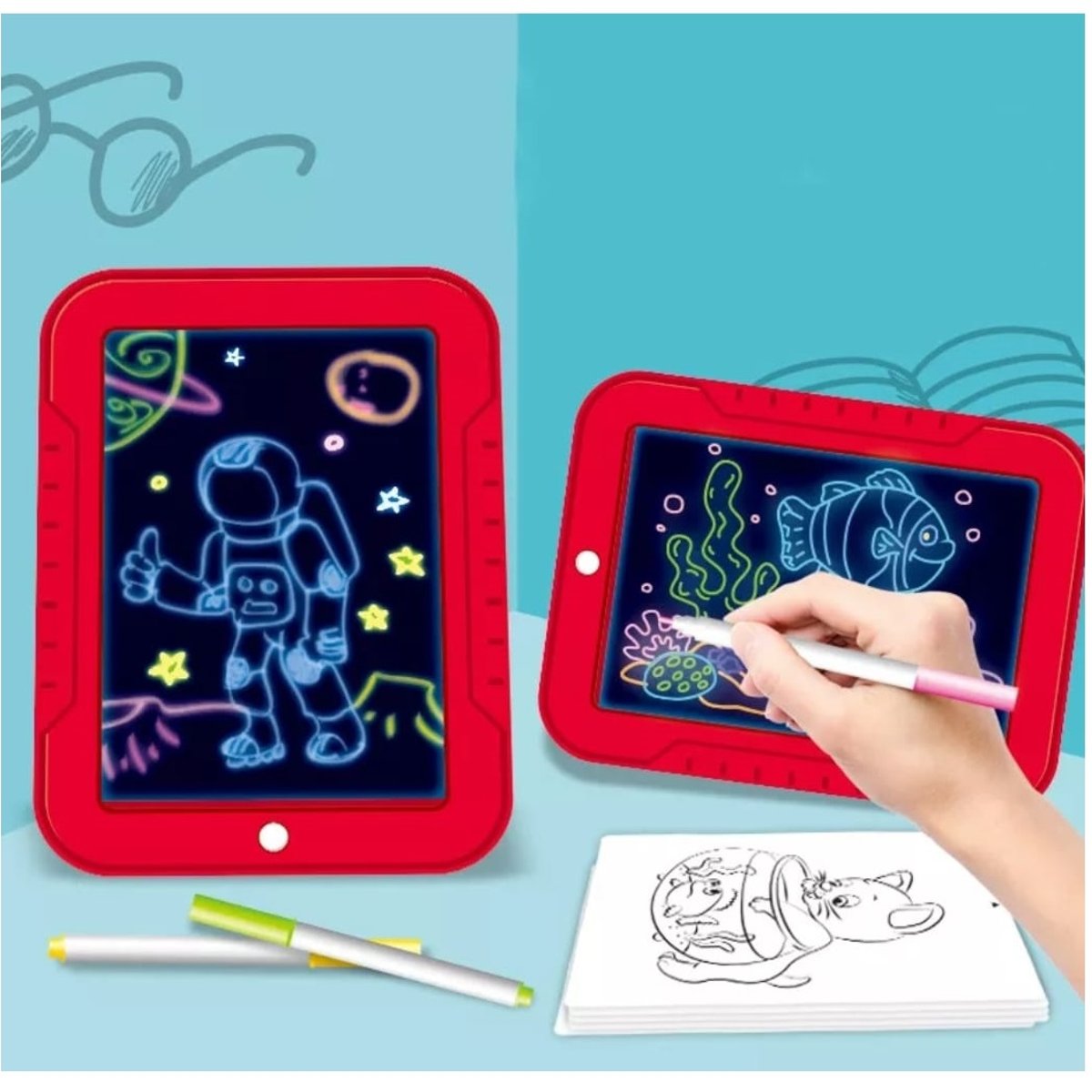 GENERICO - Pizarra De Dibujo Mágico Luz Led  Plumones Colores