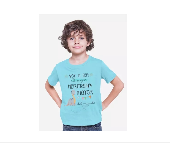 Polera Nino Hermano Mayor Dibujos Estampada Algodon Celeste 6