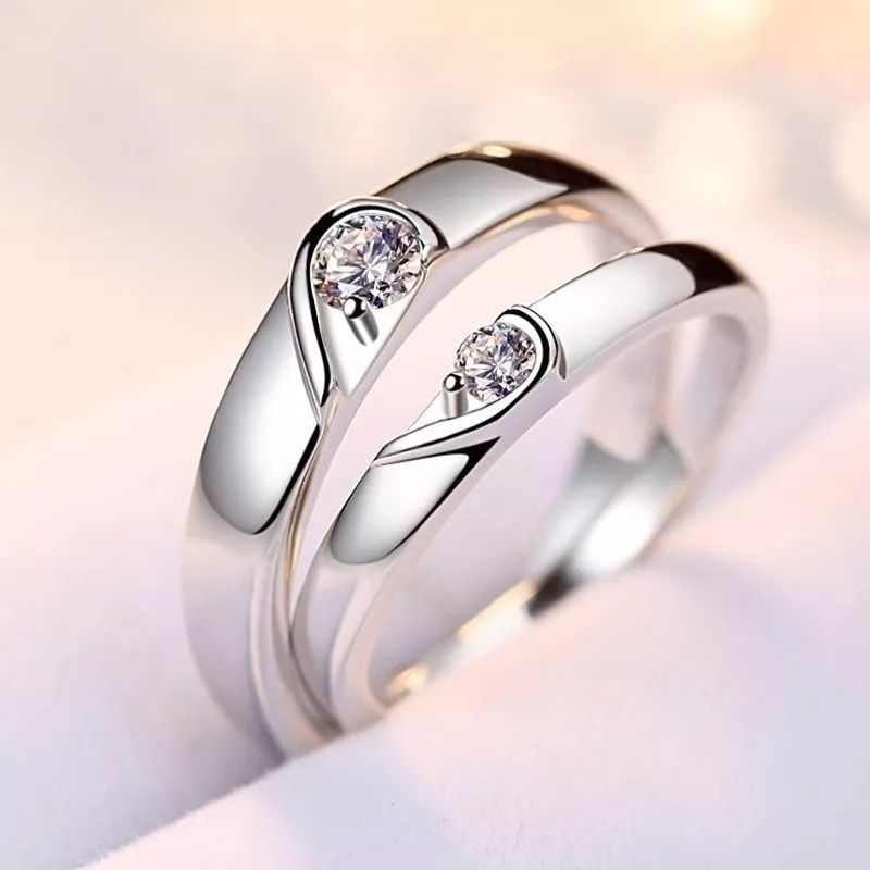 KUANGYE 2 Anillos Promesa Plata Fina 925 Corazon Parejas Compromiso falabella