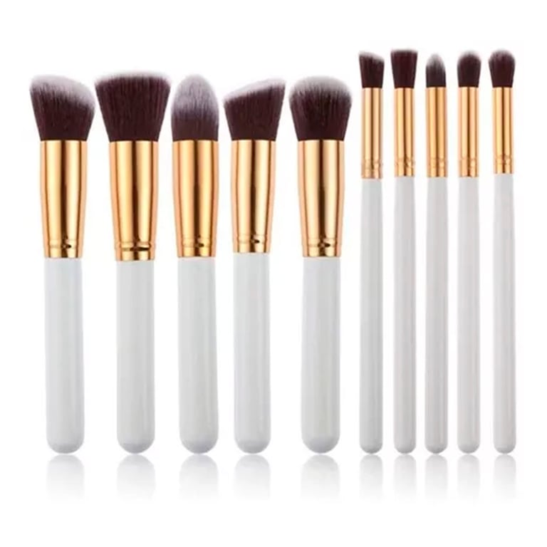 "Set Brochas Maquillaje Profesional 10 Unidades Blanco"