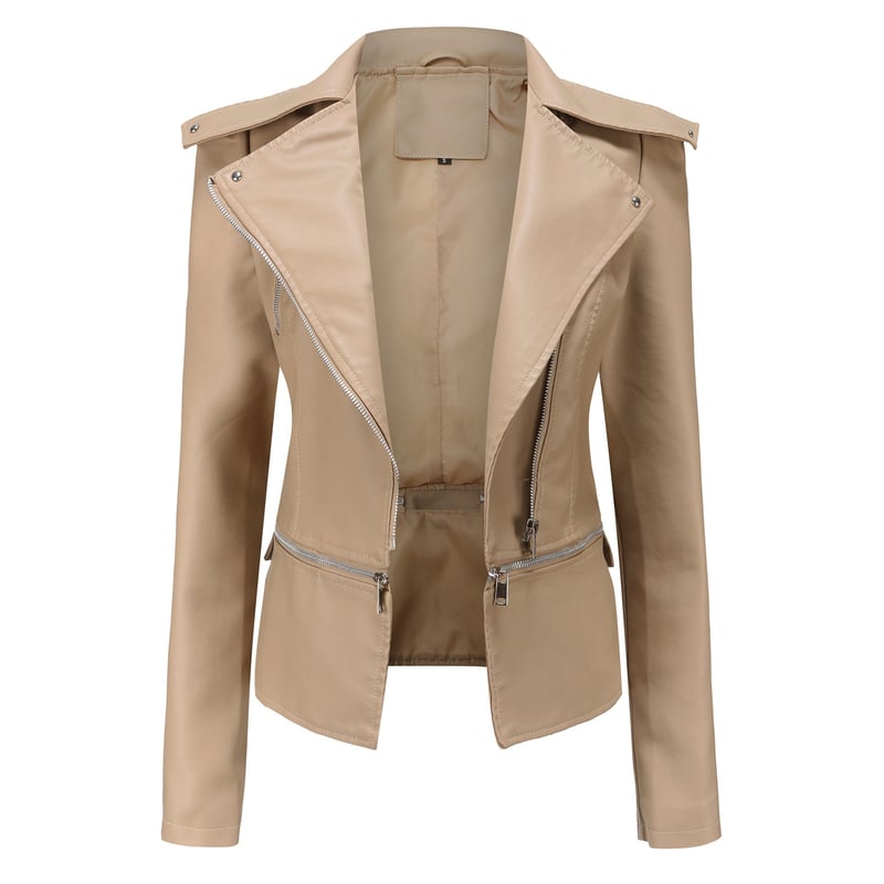 Chaqueta De Cuero PU Para Mujer, Chaqueta De Costura Con Cremallera