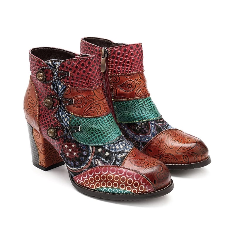 Botines Vaqueros Para Mujer SOCOFY - Estilo Bohemio Western Con Flores - Tacón 8cm