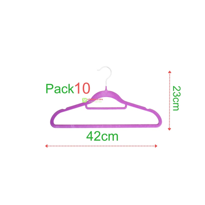 GENERICO - Pack 10 Colgadores Terciopelo Antideslizante Morado 42cm