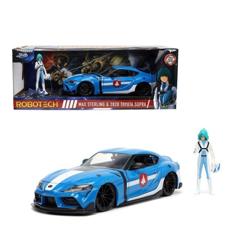 JADA TOYS Toyota Supra 2020 1/24 Bleue - Avec Figurine Max Sterling Robotech - Neuf