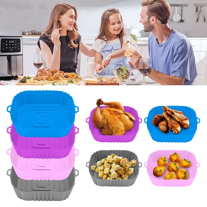 2 PZS Olla De Silicona Para Freidora De Aire, Accesorios Airfryer, Cesta De Silicona De Freidora Aire Reutilizables Para Horno, Microondas, Molde Para Pasteles, Vaporizador (Rosa