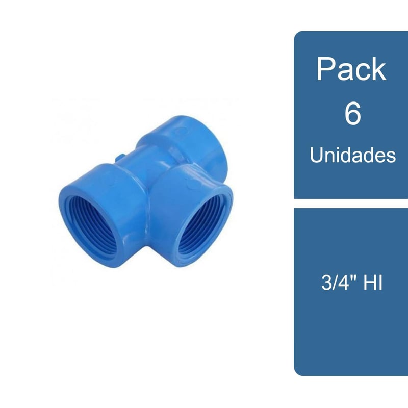 GENERICO - Pack 6 Tee PVC Hidráulico 3/4" HI PVC